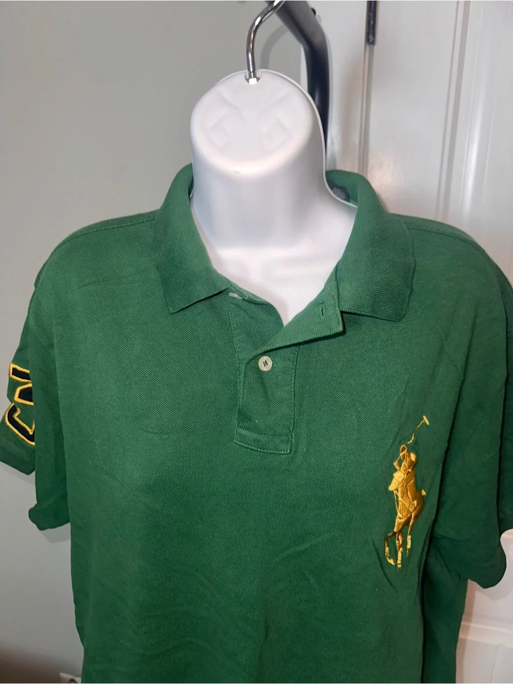 Ralph Lauren Vintage Size Large Mens Green Polo with Large Gold Pony Embroidery